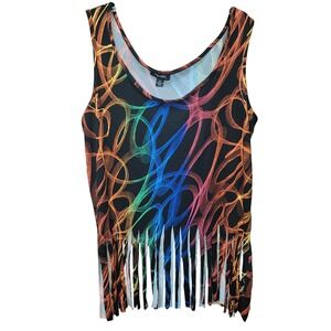 Rouge Women's 3X Art to Wear Fringe Tank T Summer Hippie Boho Beachy Coastal Y2K